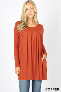 5773 4/4S R Neck Pleated TOP w PKTS in COPPER JV-KO
