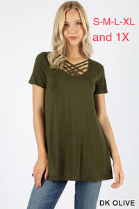 335 1/4S Triple Lattice TOP in DK OLIVE