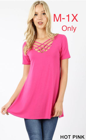 3539 1/4S Triple Lattice TOP in HOT PINK