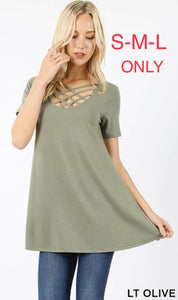 3535 1/4S Triple Lattice TOP in LT OLIVE