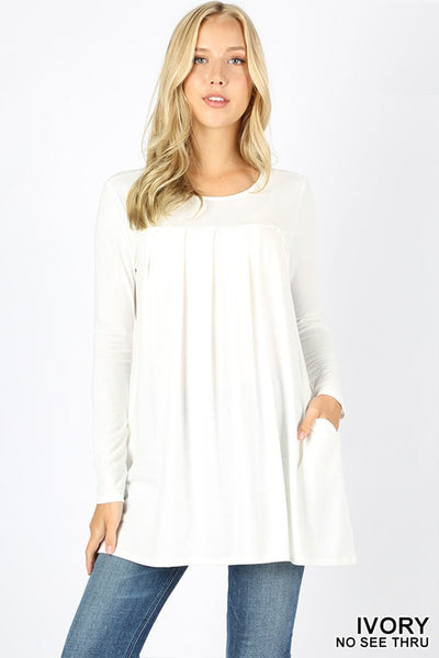 5778 4/4S R Neck Pleated TOP w PKTS in IVORY JV-KO