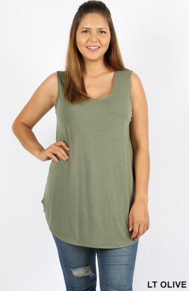 4909 0/0S Round Neck & Hem TOP in LT OLIVE JV-A43A