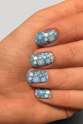 8248n Denim Look Wildflowers CUSTOM PRINT NAIL STRIPS JV-Z99