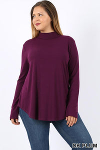 5655 4/4S Mock Neck Round Hem TOP in DK PLUM JV-KO