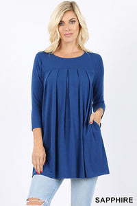 5636 3/4S R Neck Pleated TOP w PKTS in SAPPHIRE JV-KO