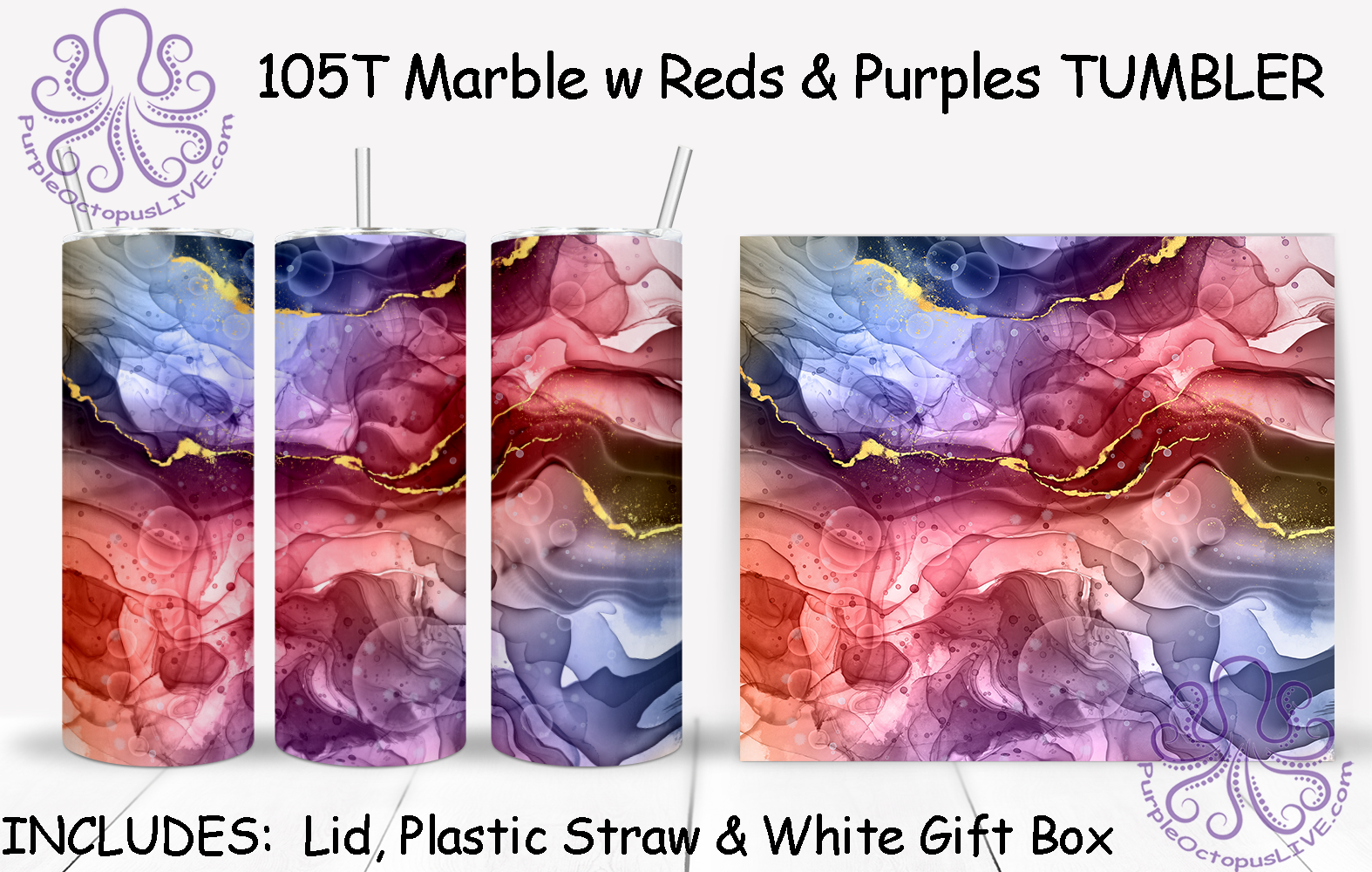 105T Marble w Reds & Purples TUMBLER - POD