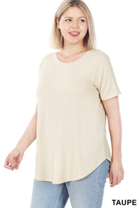 11003 1/4S Round Neck & Hem TOP in TAUPE
