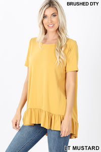 11005 1/4S HiLo Ruffle Hem TOP in LT MUSTARD