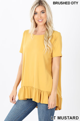 11005 1/4S HiLo Ruffle Hem TOP in LT MUSTARD