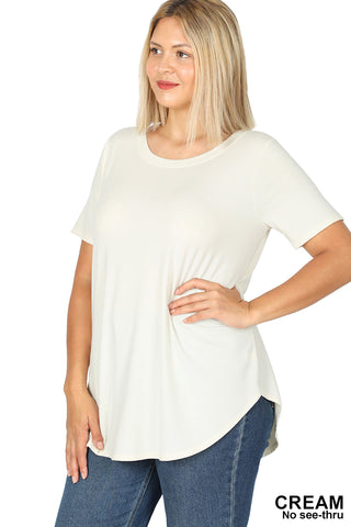 11002 1/4S Round Neck & Hem TOP in CREAM