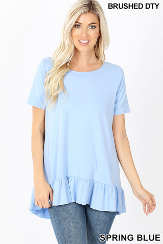 11007 1/4S HiLo Ruffle Hem TOP in SPRING BLUE