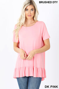 11008 1/4S HiLo Ruffle Hem TOP in DK PINK