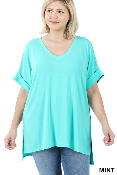 11011 1/4S Rolled V Neck HiLo Side Slit TOP in MINT