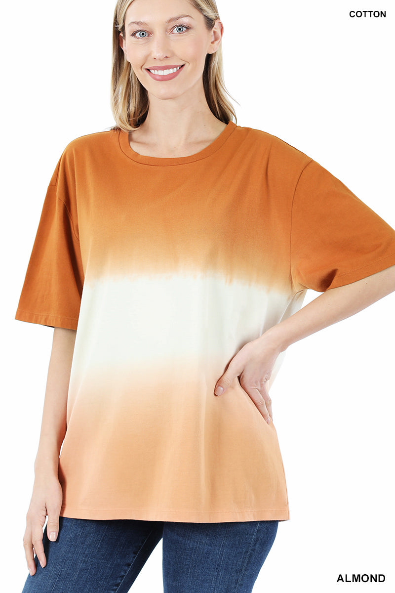 11019 1/4S Tie Dye Dip PREM TOP in ALMOND JV-T106C