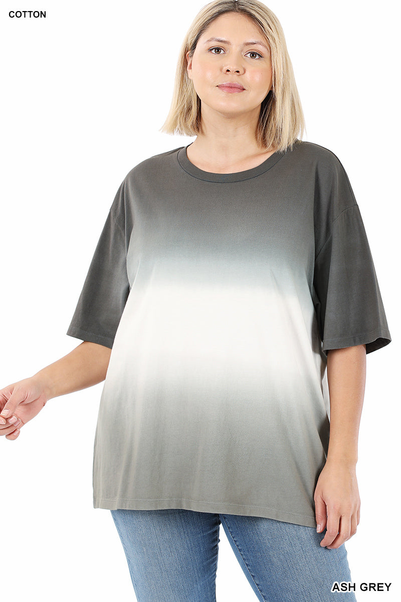 11021 1/4S Tie Dye Dip PREM TOP in ASH GREY JV-Q64C G