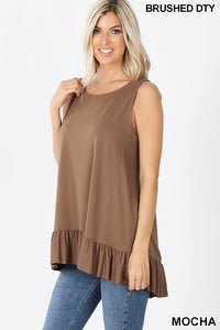 11027 0/0S HiLo Ruffle Hem TOP in MOCHA