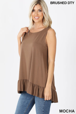 11027 0/0S HiLo Ruffle Hem TOP in MOCHA
