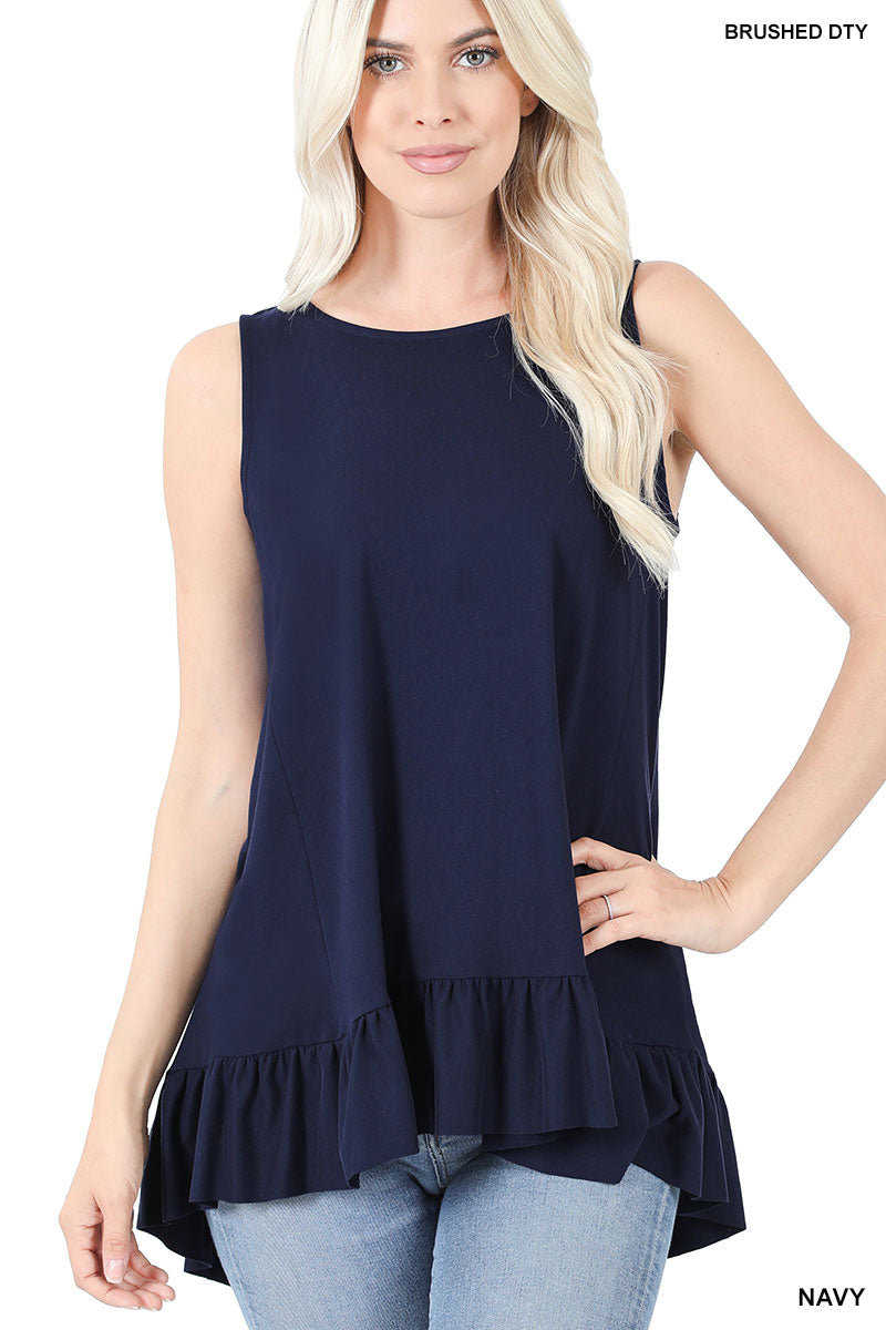 11028 0/0S HiLo Ruffle Hem TOP in NAVY