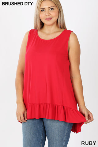 11029 0/0S HiLo Ruffle Hem TOP in RUBY