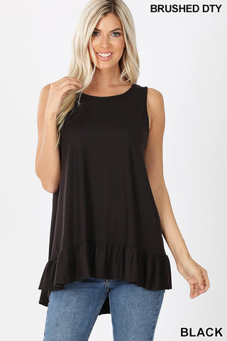 11030 0/0S HiLo Ruffle Hem TOP in BLACK