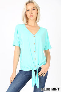 11044 1/4S Tie Front Button TOP in BLUE MINT JV-N57A