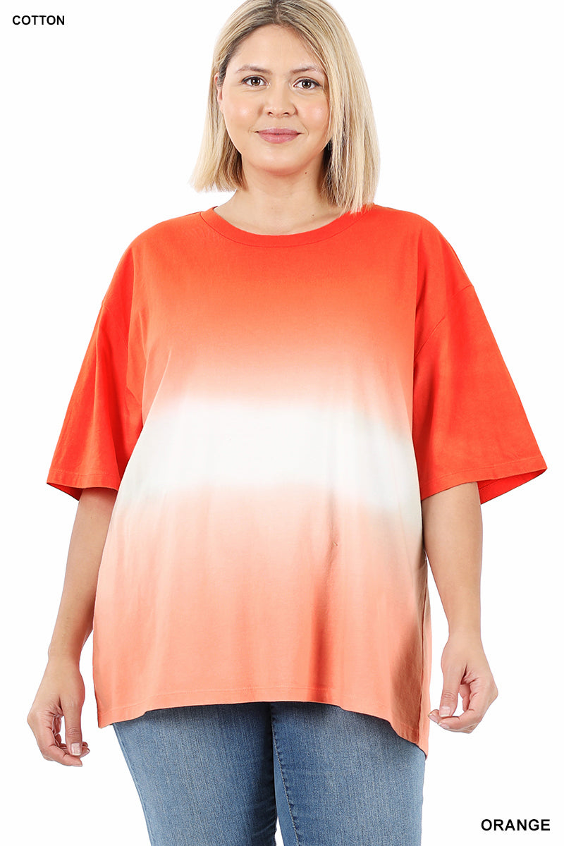 11047 1/4S Tie Dye Dip PREM TOP in ORANGE JV-J3B