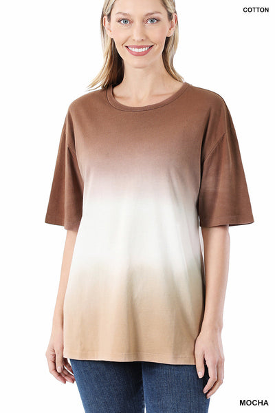 11048 1/4S Tie Dye Dip PREM TOP in MOCHA JV-T7C