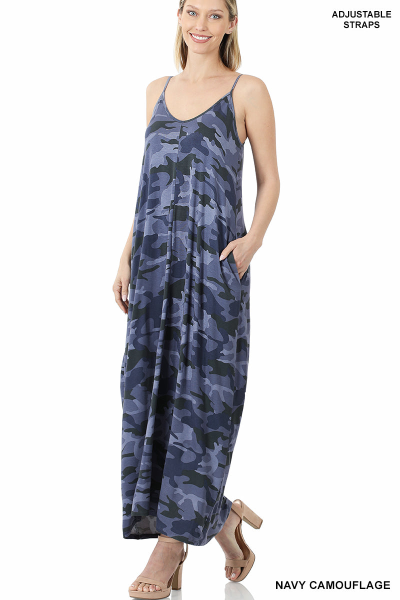 11066 0/0S Cami Maxi PRINT DRESS in NAVY CAMO JV-T72C