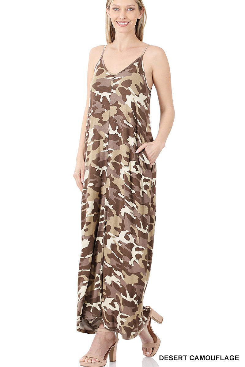 11067 0/0S Cami Maxi PRINT DRESS in DESERT CAMO JV-T18C