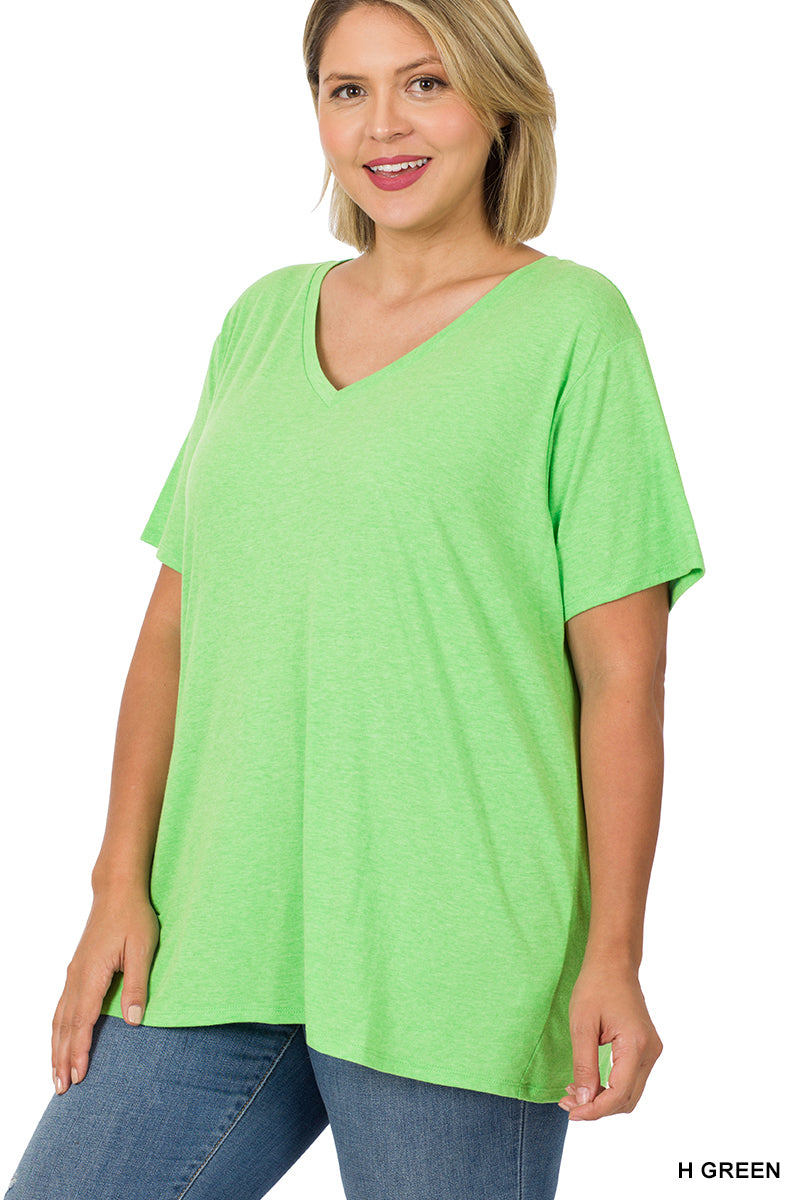 11095 1/4S V Neck Boyfriend TEE in H GREEN
