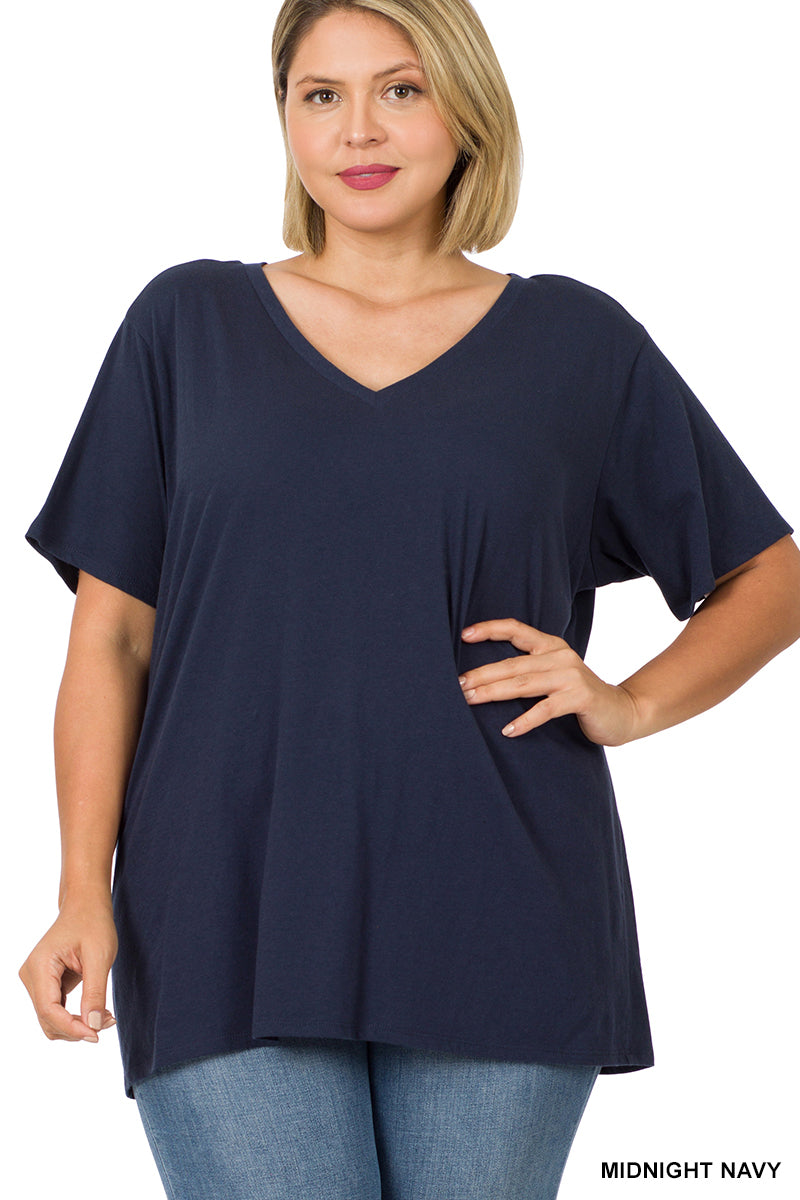 11097 1/4S V Neck Boyfriend TEE in MIDNIGHT NAVY