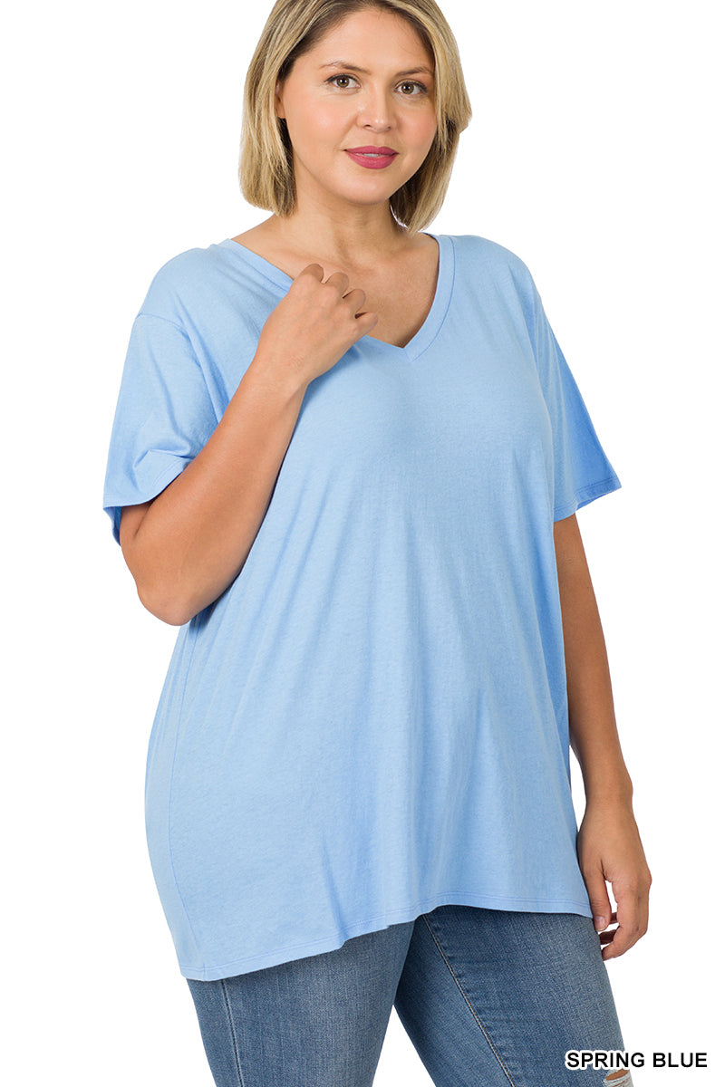 11098 1/4S V Neck Boyfriend TEE in SPRING BLUE