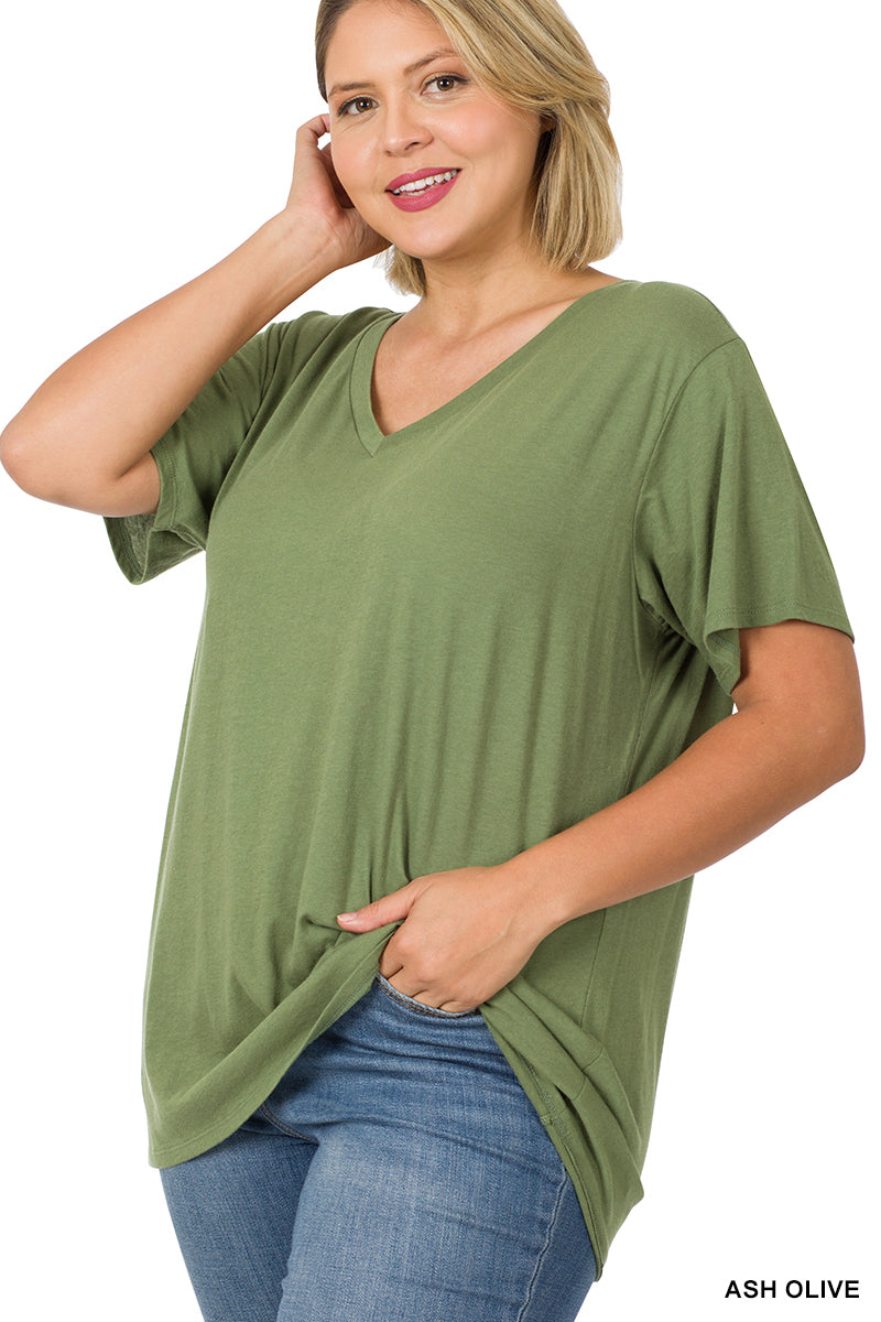 11099 1/4S V Neck Boyfriend TEE in ASH OLIVE