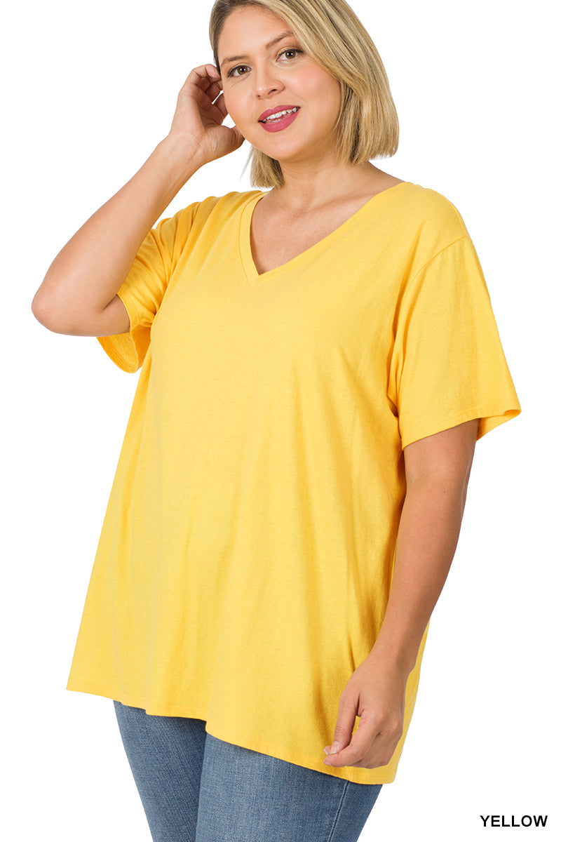 11101 1/4S V Neck Boyfriend TEE in YELLOW