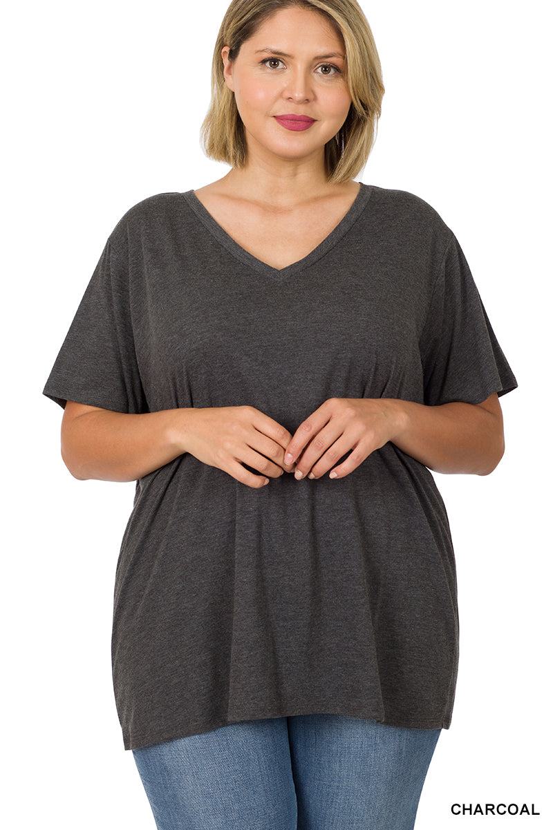 11102 1/4S V Neck Boyfriend Tee in CHARCOAL JV-N23B