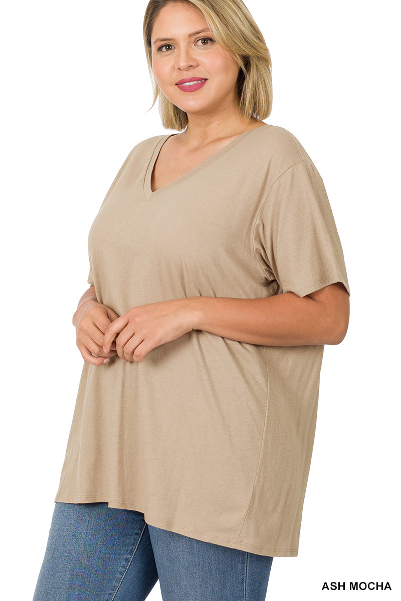 11103 1/4S V Neck Boyfriend Tee in ASH MOCHA JV-CC1B G’