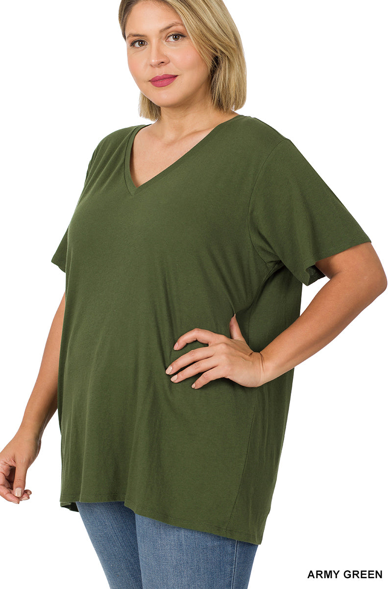 11104 1/4S V Neck Boyfriend Tee in ARMY GREEN JV-N67B