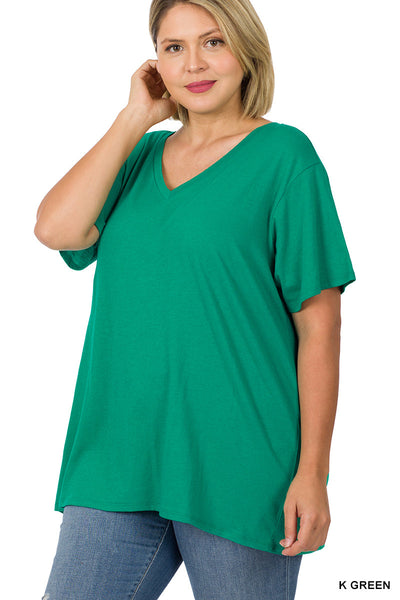 11105 1/4S V Neck Boyfriend Tee in KELLY GREEN JV-N3B