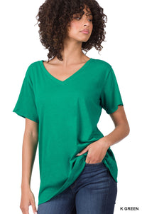 11105 1/4S V Neck Boyfriend Tee in KELLY GREEN JV-N3B
