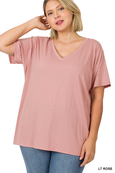 11106 1/4S V Neck Boyfriend Tee in LT ROSE JV-N108B