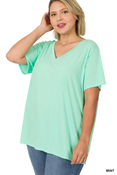11107 1/4S V Neck Boyfriend Tee in MINT JV-N58C