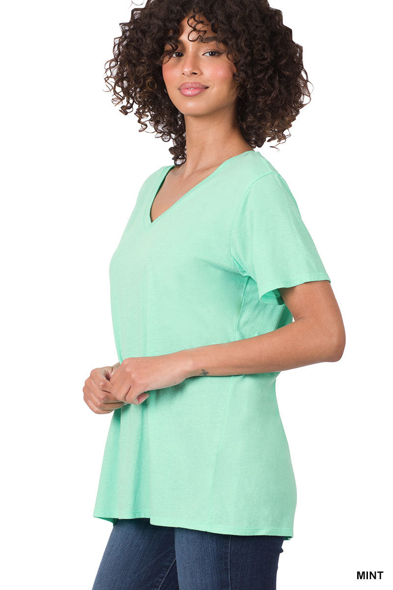 11107 1/4S V Neck Boyfriend Tee in MINT JV-N58C