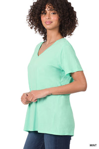 11107 1/4S V Neck Boyfriend Tee in MINT JV-N58C