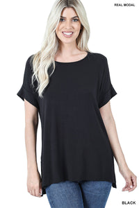 11112 1/4S Modal Boat Neck TOP in BLACK