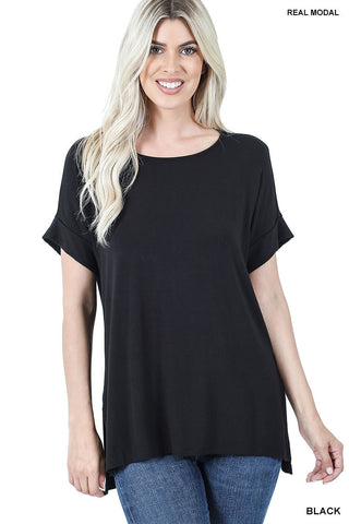 11112 1/4S Modal Boat Neck TOP in BLACK
