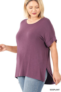 11113 1/4S Modal Boat Neck TOP in EGGPLANT