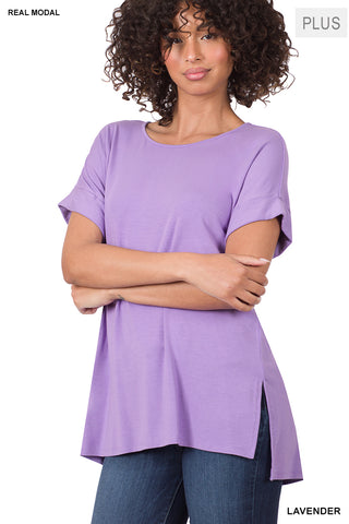 11114 1/4S Modal Boat Neck TOP in LAVENDER
