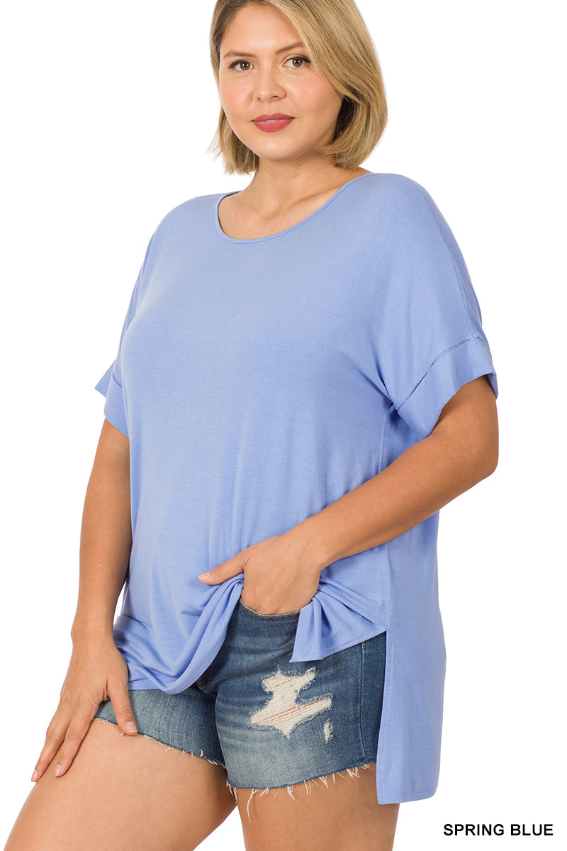 11115 1/4S Modal Boat Neck TOP in SPRING BLUE