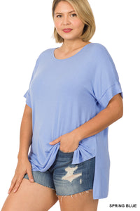 11115 1/4S Modal Boat Neck TOP in SPRING BLUE