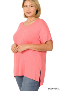 11116 1/4S Modal Boat Neck TOP in DEEP CORAL